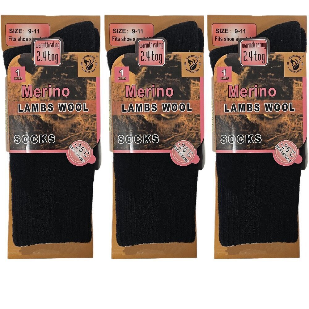 Womens Wool Socks, Merino Lamb Thick Warm Winter Socks, 3-PACK, Black, NWT